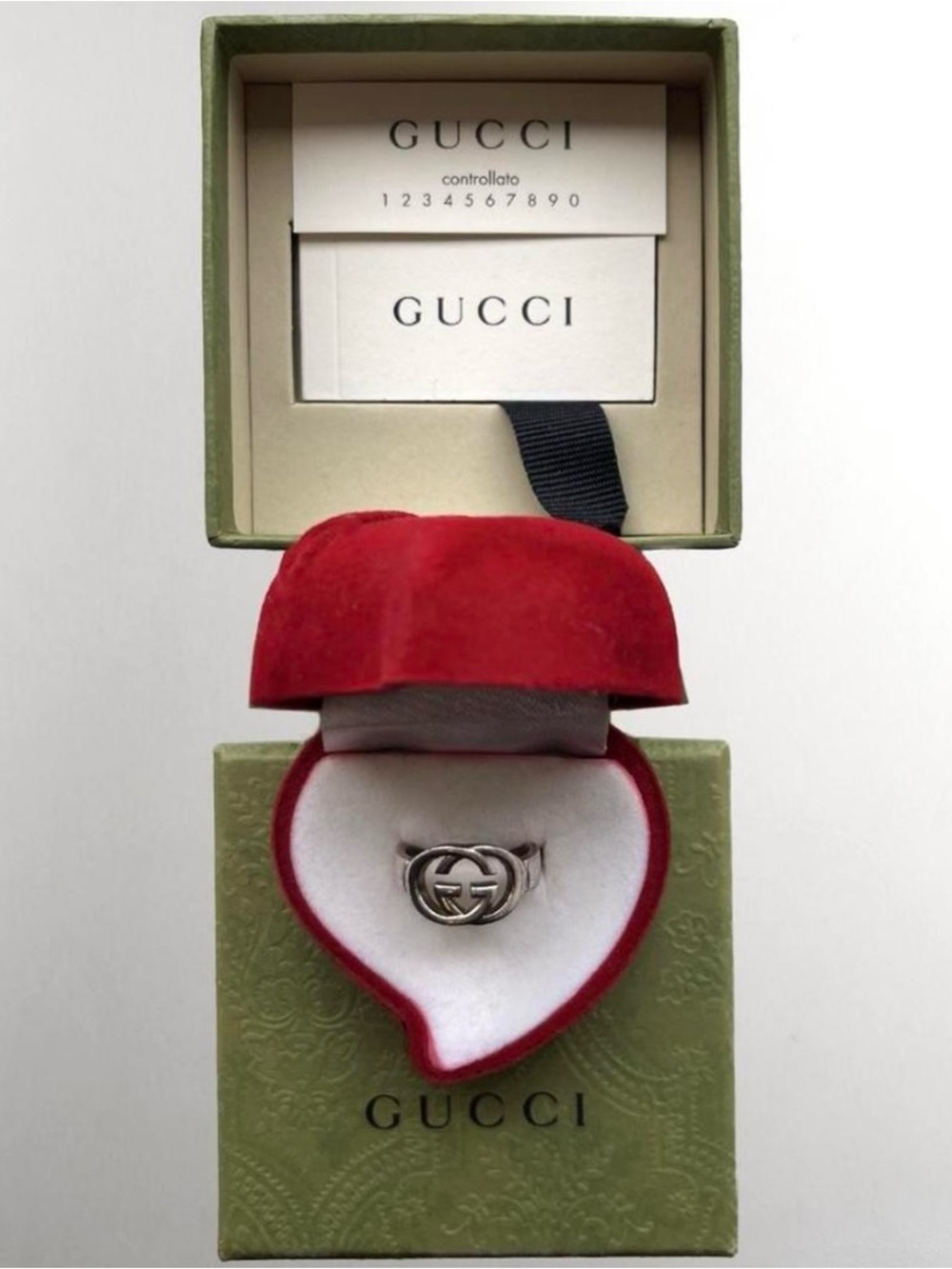 New w Box Gucci Silver Interlocking G Ring